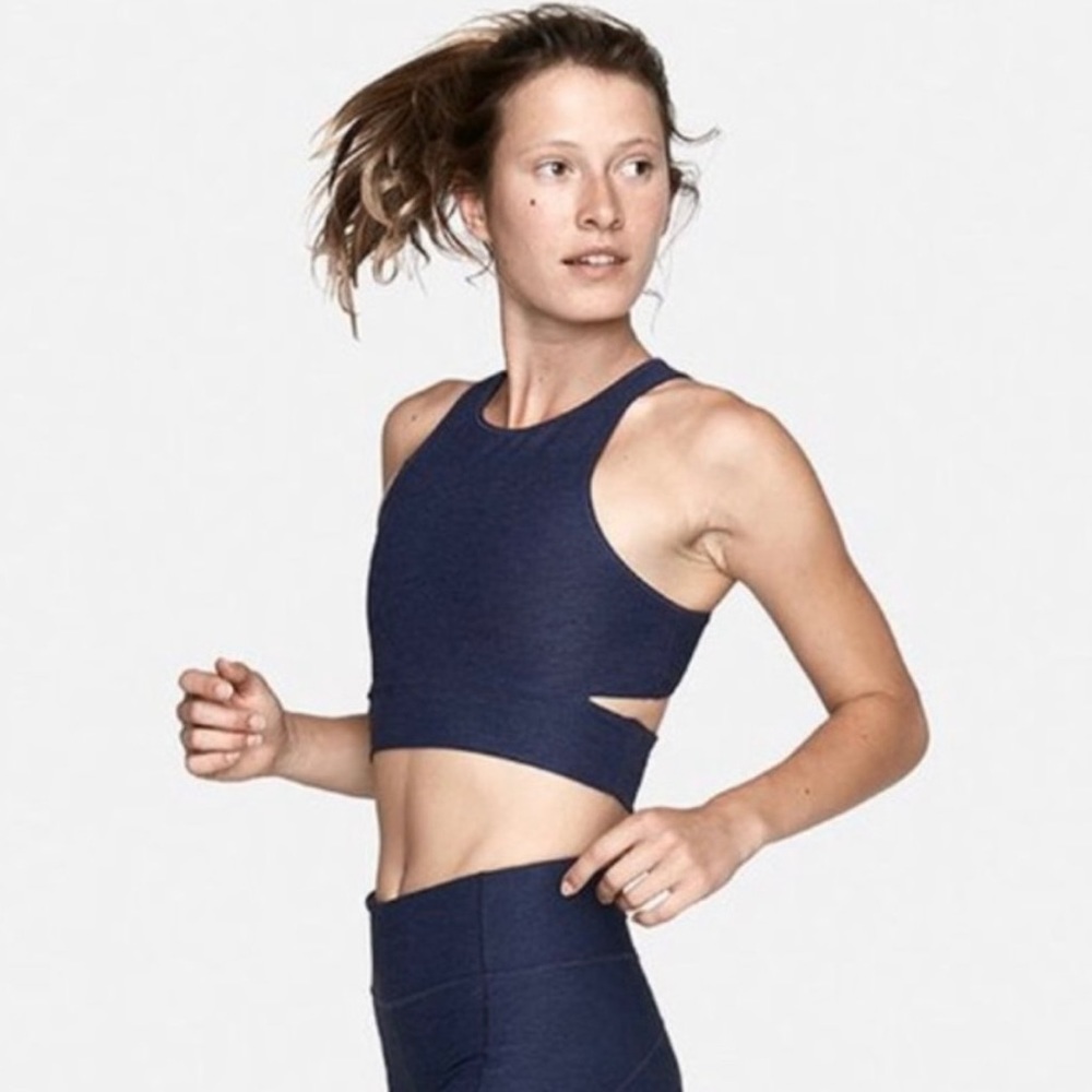 Outdoor Voices Slashback Crop Top, Blue, Size M, 86% Polyester/14% Spandex, NWOT